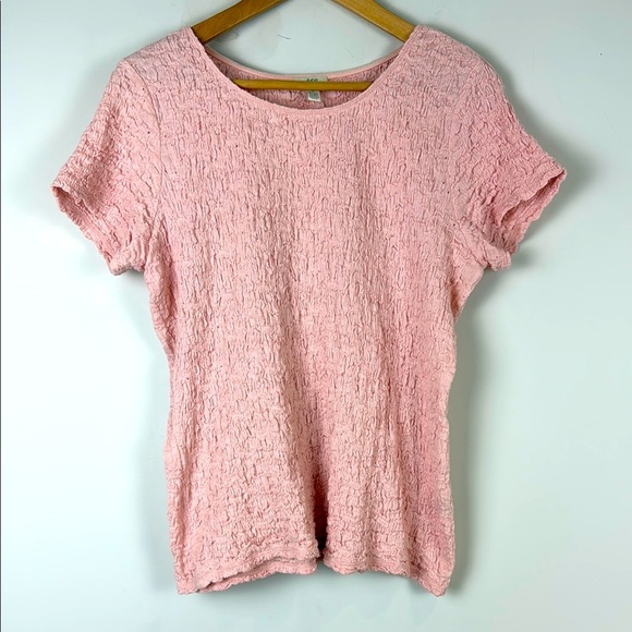 J Jill Womens TShirt Small Pink Peach Solid Scoop Neck Stretch Ruched Cotton - Picture 1 of 7